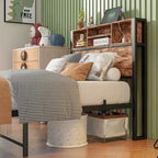 Twin Size Bed Frame with Storage Headboard & Charging Station, Bookcase Shelves for Kids' Bedroom