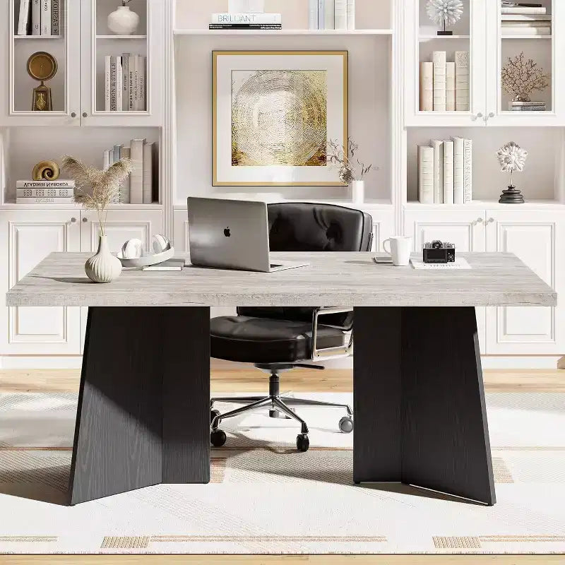 Dining Table for 4-6, 63 Inch Farmhouse Kitchen Table with Large Tabletop, Rectangular Dinner Eating Table for Dining Room, Kitchen, Office