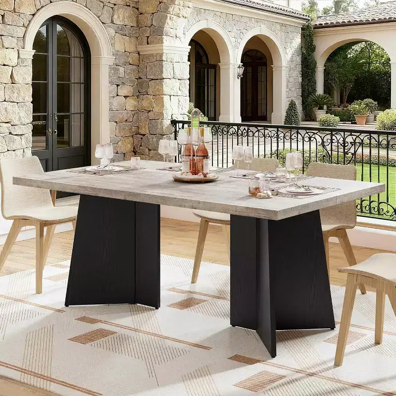 Dining Table for 4-6, 63 Inch Farmhouse Kitchen Table with Large Tabletop, Rectangular Dinner Eating Table for Dining Room, Kitchen, Office