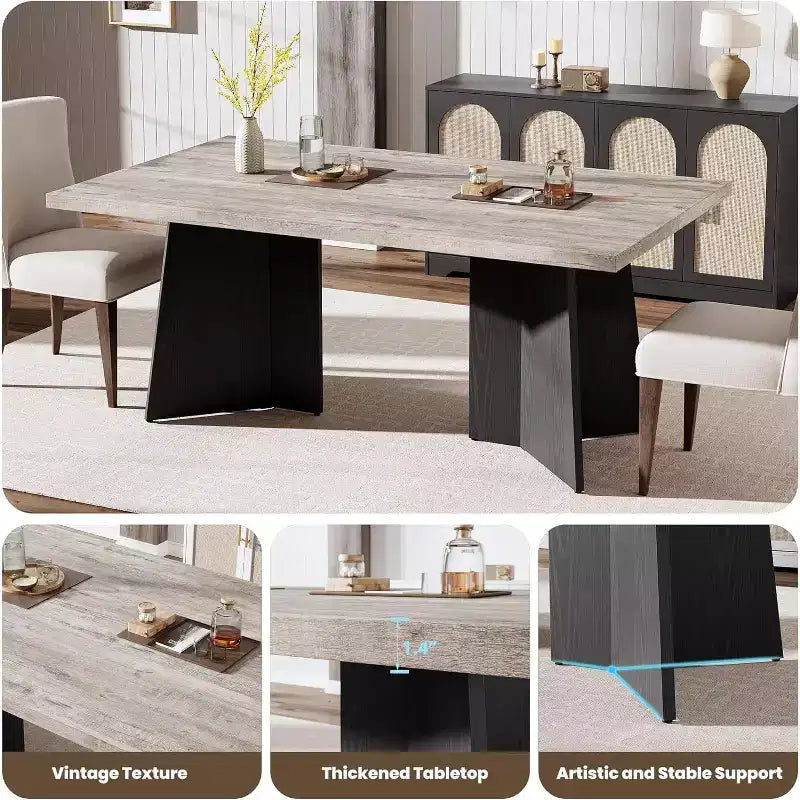 Dining Table for 4-6, 63 Inch Farmhouse Kitchen Table with Large Tabletop, Rectangular Dinner Eating Table for Dining Room, Kitchen, Office