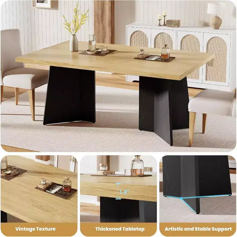 Dining Table for 4-6, 63 Inch Farmhouse Kitchen Table with Large Tabletop, Rectangular Dinner Eating Table for Dining Room, Kitchen, Office