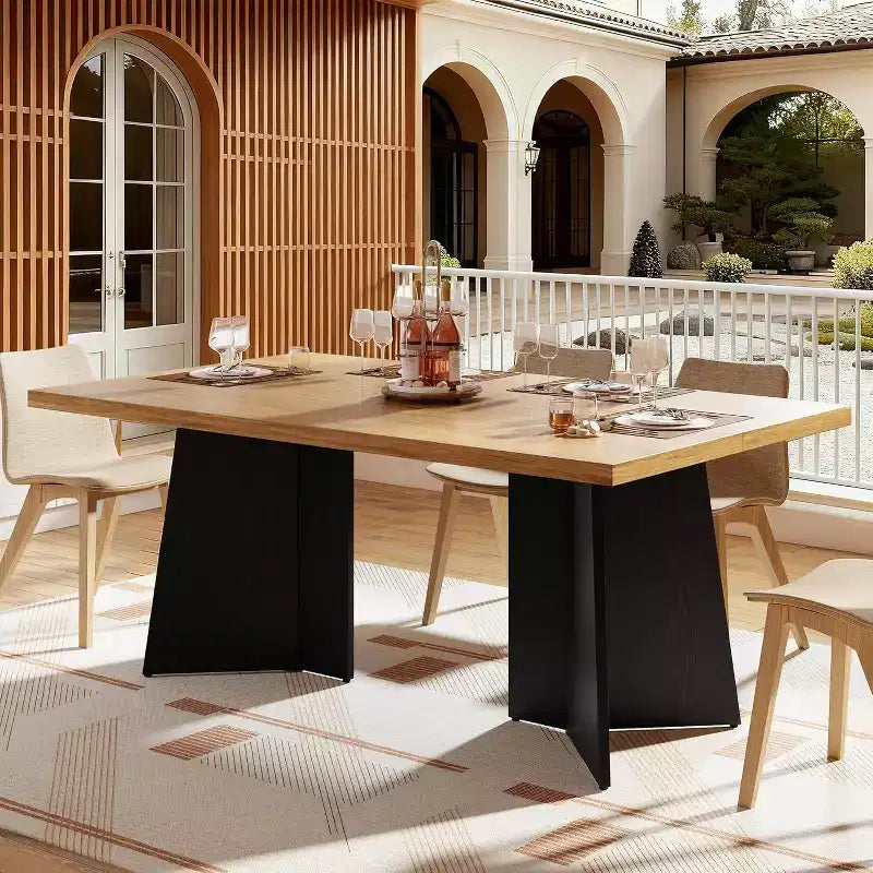 Dining Table for 4-6, 63 Inch Farmhouse Kitchen Table with Large Tabletop, Rectangular Dinner Eating Table for Dining Room, Kitchen, Office