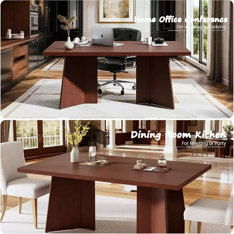 Dining Table for 4-6, 63 Inch Farmhouse Kitchen Table with Large Tabletop, Rectangular Dinner Eating Table for Dining Room, Kitchen, Office