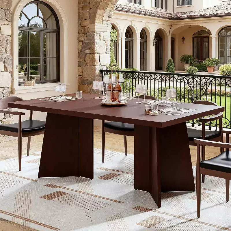 Dining Table for 4-6, 63 Inch Farmhouse Kitchen Table with Large Tabletop, Rectangular Dinner Eating Table for Dining Room, Kitchen, Office