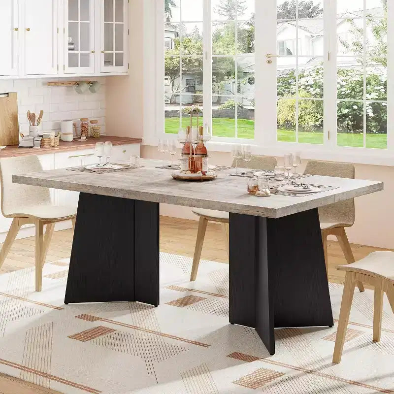 Dining Table for 4-6, 63 Inch Farmhouse Kitchen Table with Large Tabletop, Rectangular Dinner Eating Table for Dining Room, Kitchen, Office
