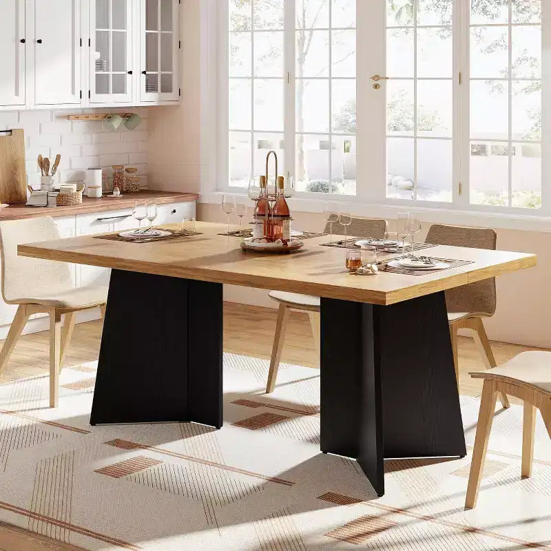 Dining Table for 4-6, 63 Inch Farmhouse Kitchen Table with Large Tabletop, Rectangular Dinner Eating Table for Dining Room, Kitchen, Office
