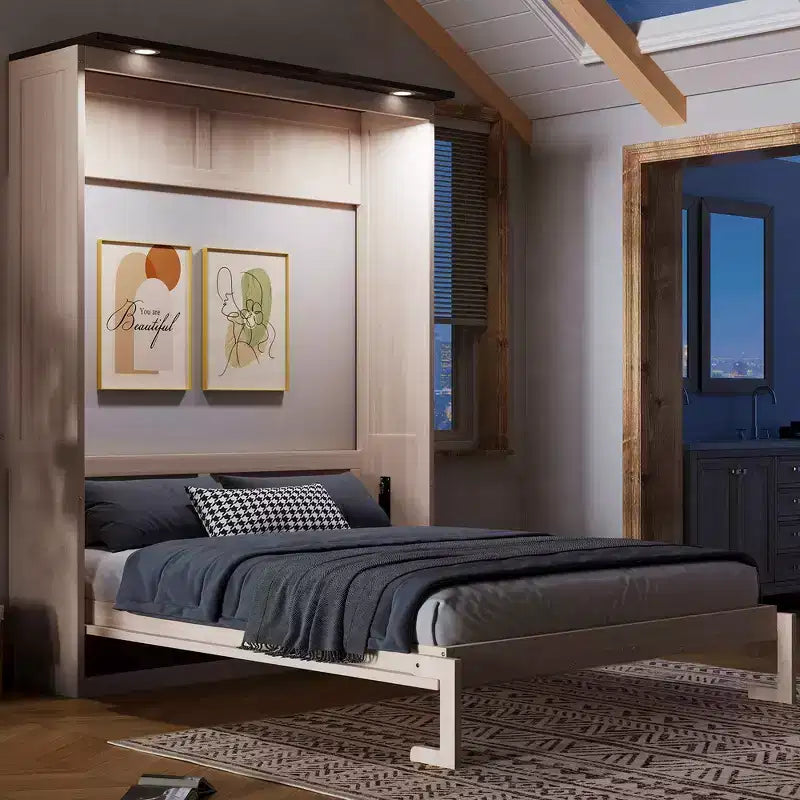 Whisen Queen Size Murphy Bed with Sofa and LED