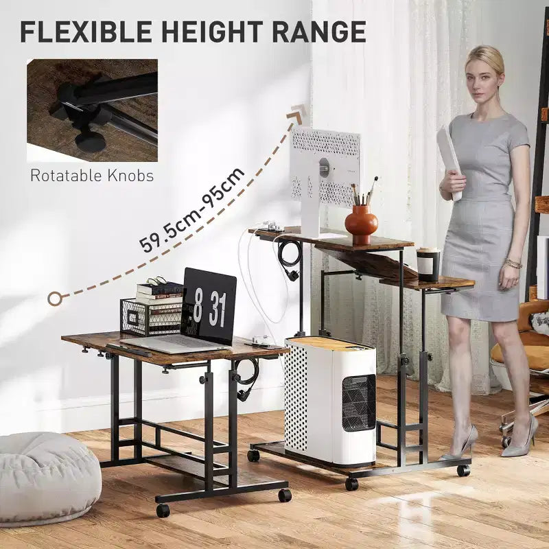 Rolling Standing Desk with Charging Station, Adjustable Height Mobile Desk with Wheels