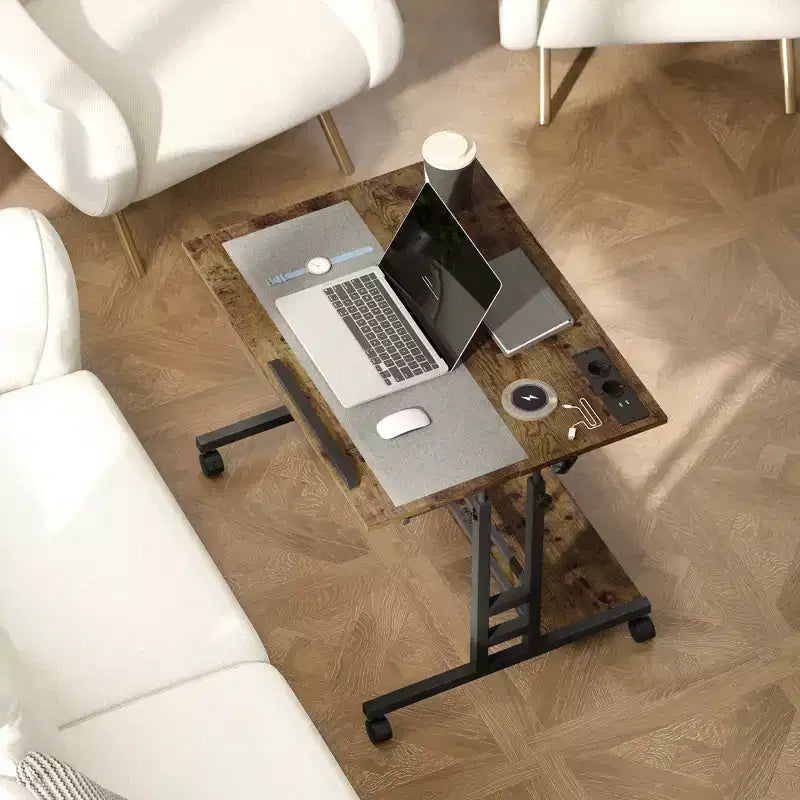 Rolling Standing Desk with Charging Station, Adjustable Height Mobile Desk with Wheels