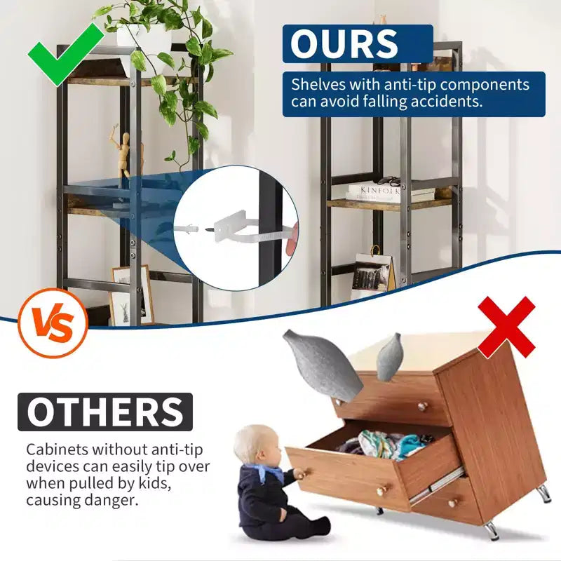 Bookshelf, Bookcase 6 Tier Industrial Tall Narrow Bookcase with 2 Fabric Drawers Metal Frame Storage Organizer