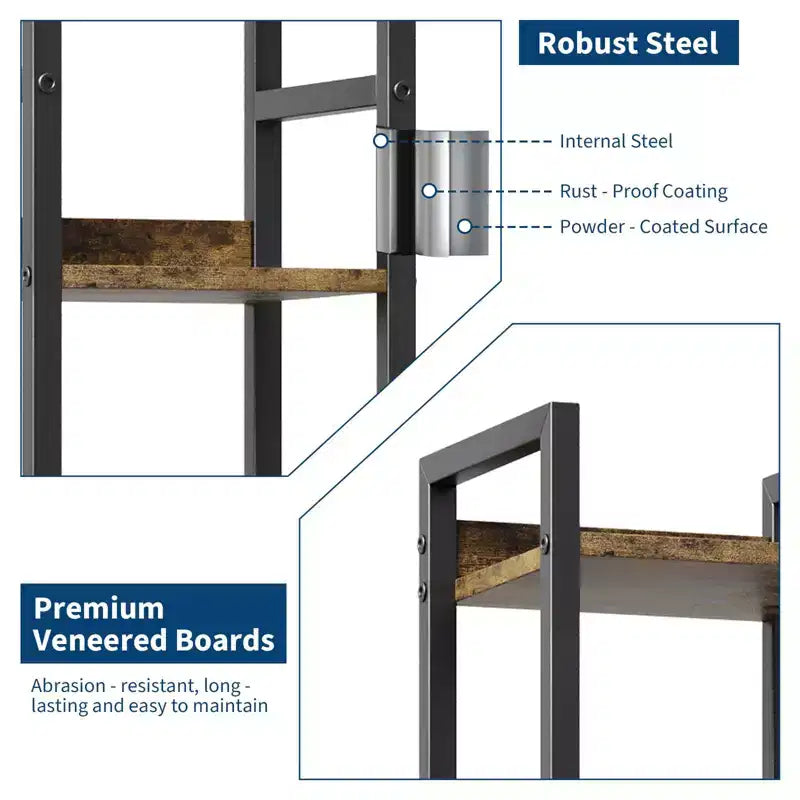 Bookshelf, Bookcase 6 Tier Industrial Tall Narrow Bookcase with 2 Fabric Drawers Metal Frame Storage Organizer