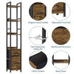 Bookshelf, Bookcase 6 Tier Industrial Tall Narrow Bookcase with 2 Fabric Drawers Metal Frame Storage Organizer