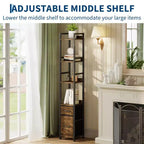 Bookshelf, Bookcase 6 Tier Industrial Tall Narrow Bookcase with 2 Fabric Drawers Metal Frame Storage Organizer