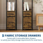 Bookshelf, Bookcase 6 Tier Industrial Tall Narrow Bookcase with 2 Fabric Drawers Metal Frame Storage Organizer