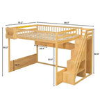 Queen Size Wooden Loft Bed Frame with Staircase and Wardrobe, Storage Shelves and Under-bed Space