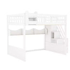 Queen Size Wooden Loft Bed Frame with Staircase and Wardrobe, Storage Shelves and Under-bed Space