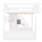 Queen Size Wooden Loft Bed Frame with Staircase and Wardrobe, Storage Shelves and Under-bed Space