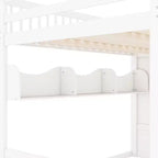 Queen Size Wooden Loft Bed Frame with Staircase and Wardrobe, Storage Shelves and Under-bed Space