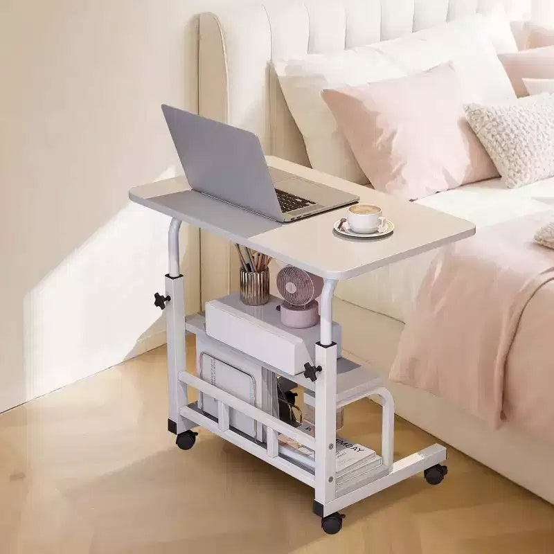 Adjustable Height Mobile Standing Desk with Wheels Portable Rolling Computer Table Storage Shelves Home Office & Small Spaces