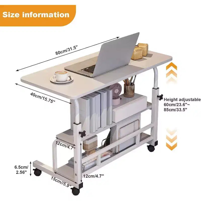 Adjustable Height Mobile Standing Desk with Wheels Portable Rolling Computer Table Storage Shelves Home Office & Small Spaces