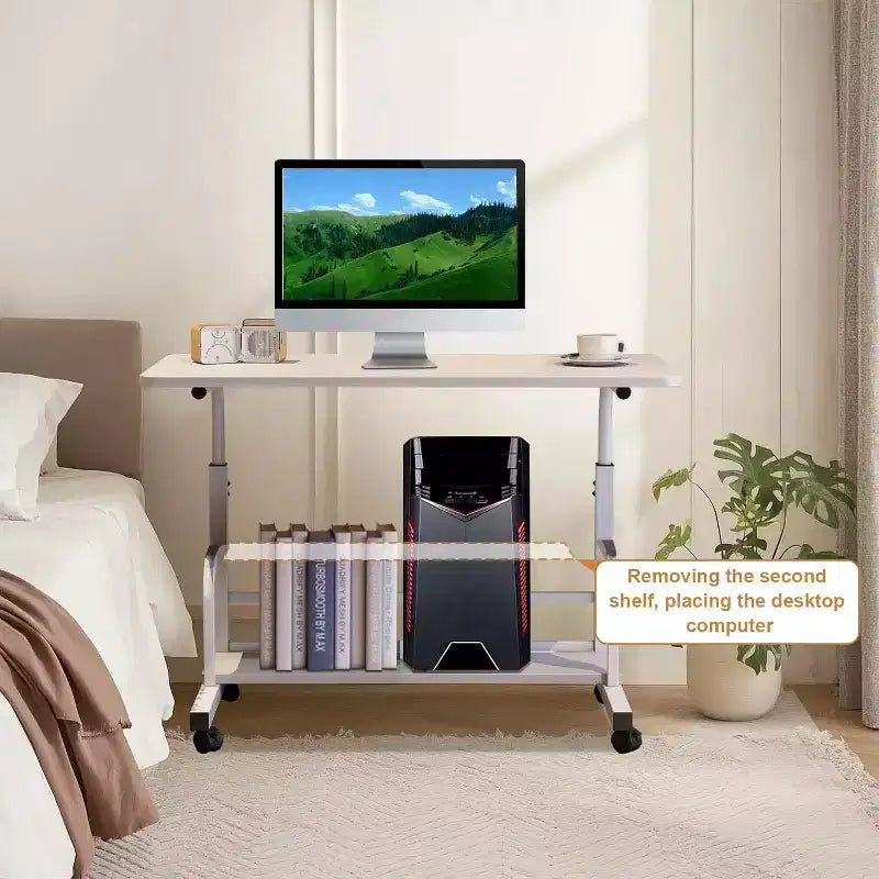 Adjustable Height Mobile Standing Desk with Wheels Portable Rolling Computer Table Storage Shelves Home Office & Small Spaces