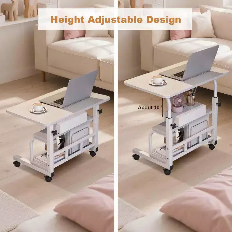 Adjustable Height Mobile Standing Desk with Wheels Portable Rolling Computer Table Storage Shelves Home Office & Small Spaces