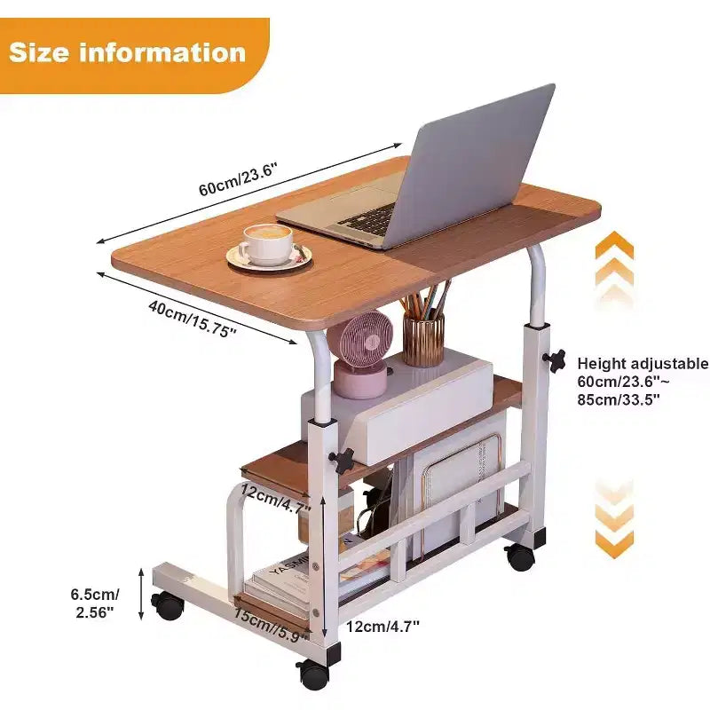 Adjustable Height Mobile Standing Desk with Wheels Portable Rolling Computer Table Storage Shelves Home Office & Small Spaces
