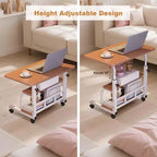 Adjustable Height Mobile Standing Desk with Wheels Portable Rolling Computer Table Storage Shelves Home Office & Small Spaces