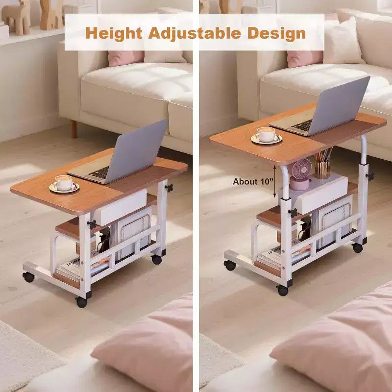 Adjustable Height Mobile Standing Desk with Wheels Portable Rolling Computer Table Storage Shelves Home Office & Small Spaces