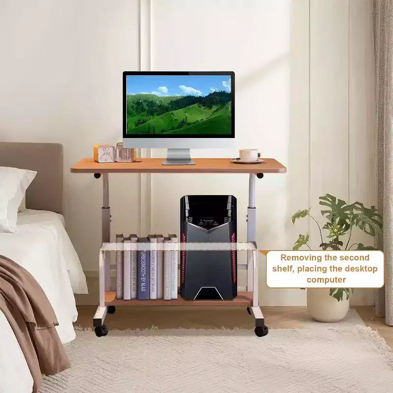 Adjustable Height Mobile Standing Desk with Wheels Portable Rolling Computer Table Storage Shelves Home Office & Small Spaces