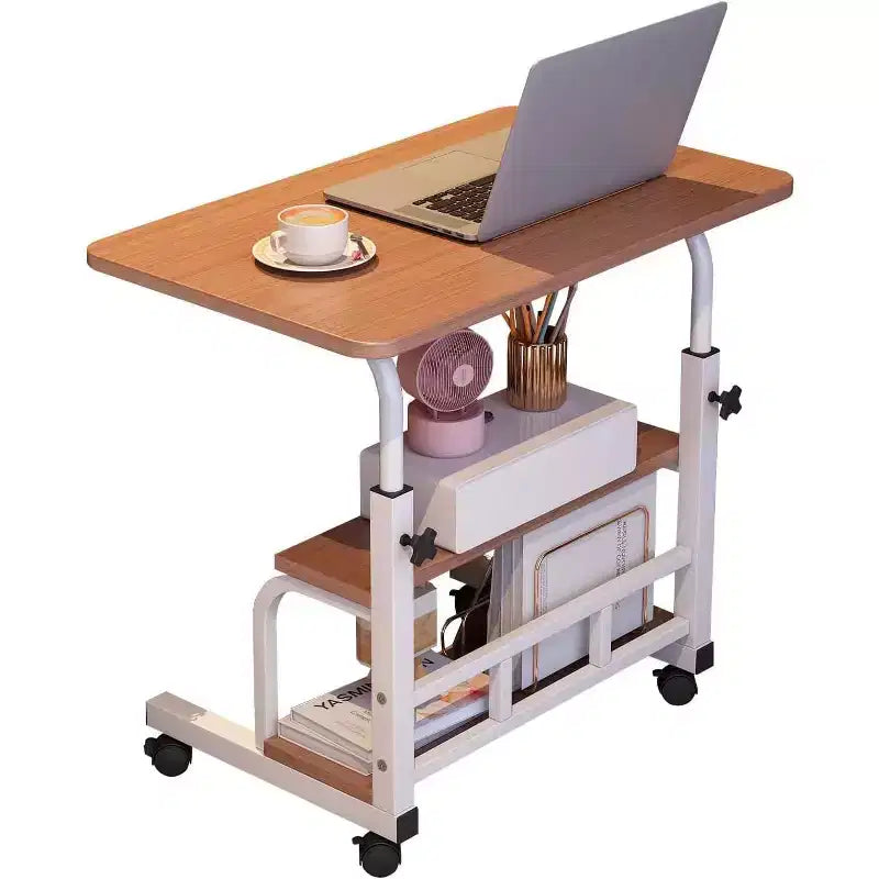 Adjustable Height Mobile Standing Desk with Wheels Portable Rolling Computer Table Storage Shelves Home Office & Small Spaces