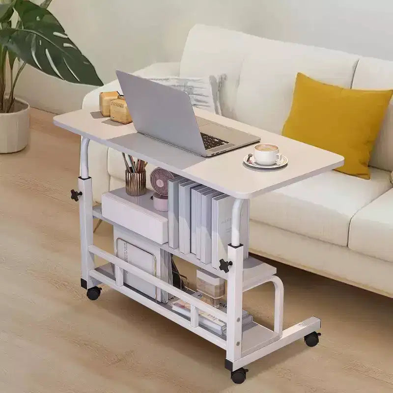 Adjustable Height Mobile Standing Desk with Wheels Portable Rolling Computer Table Storage Shelves Home Office & Small Spaces