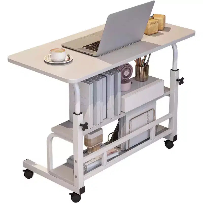 Adjustable Height Mobile Standing Desk with Wheels Portable Rolling Computer Table Storage Shelves Home Office & Small Spaces