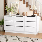 9 Drawer Dresser for Bedroom with Deep Drawers, Large Floor Wood Dressers & Chest of Drawers , Modern White Long Dressers