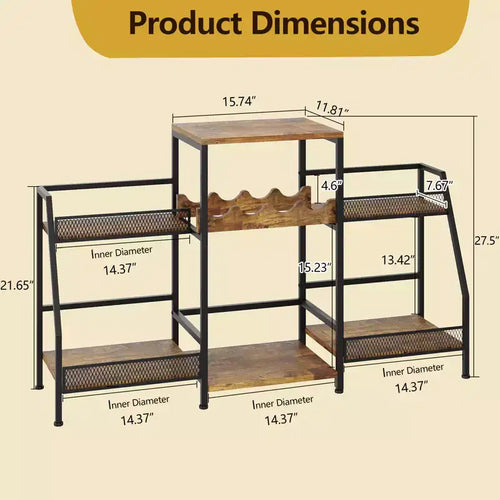 3-Tier Wine Rack Freestanding Floor for Liquor Whiskey Wine, Versatile Wine Bottle Display Stand with Fences, Vintage Brown