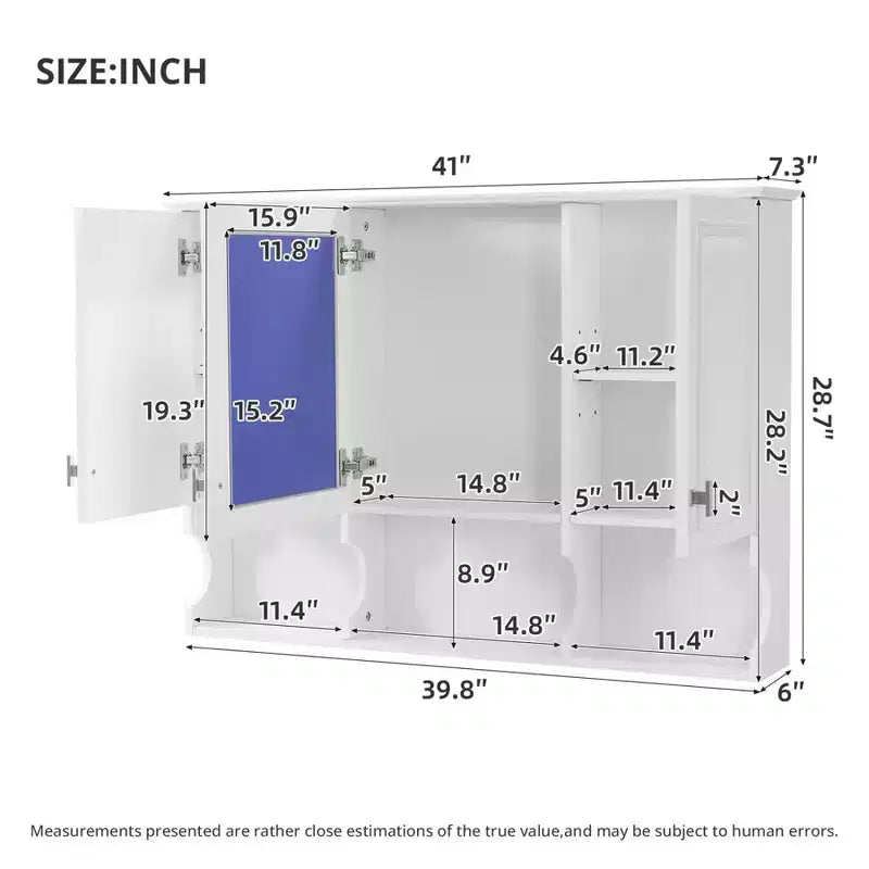 41 Inch Bathroom Wall Cabinet, Wall Mounted Medicine Cabinet with Mirror Doors & Adjustable Shelves, Floating Storage Cabinet for Bathroom
