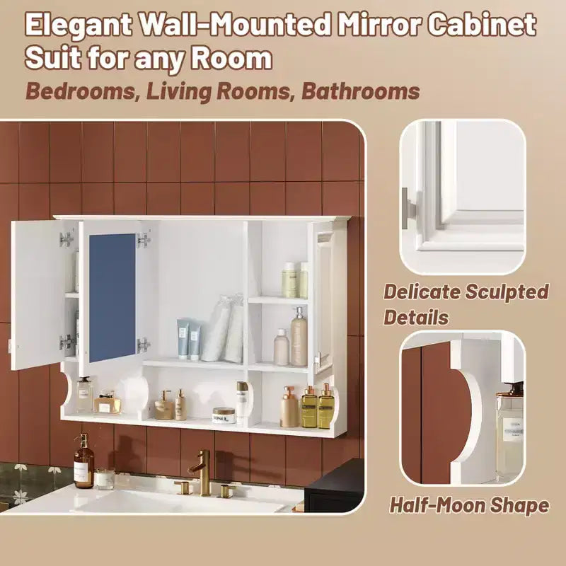 41 Inch Bathroom Wall Cabinet, Wall Mounted Medicine Cabinet with Mirror Doors & Adjustable Shelves, Floating Storage Cabinet for Bathroom