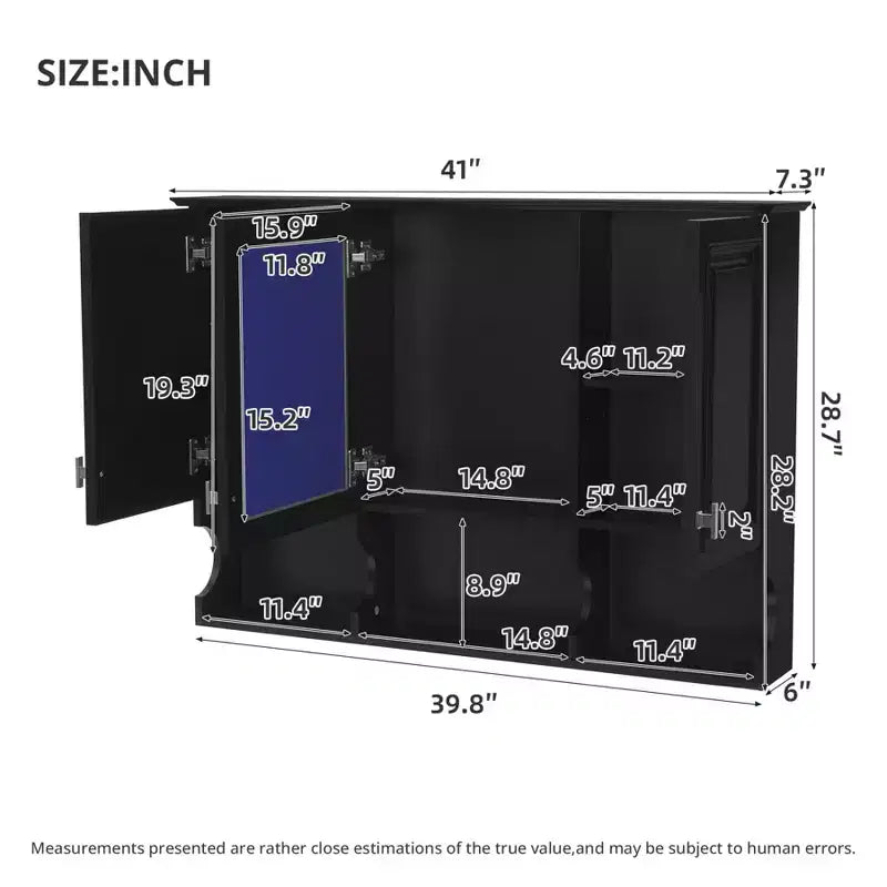 41 Inch Bathroom Wall Cabinet, Wall Mounted Medicine Cabinet with Mirror Doors & Adjustable Shelves, Floating Storage Cabinet for Bathroom