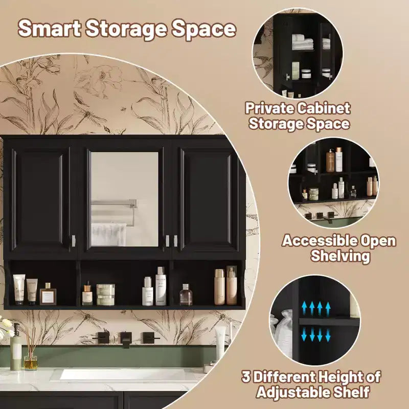 41 Inch Bathroom Wall Cabinet, Wall Mounted Medicine Cabinet with Mirror Doors & Adjustable Shelves, Floating Storage Cabinet for Bathroom