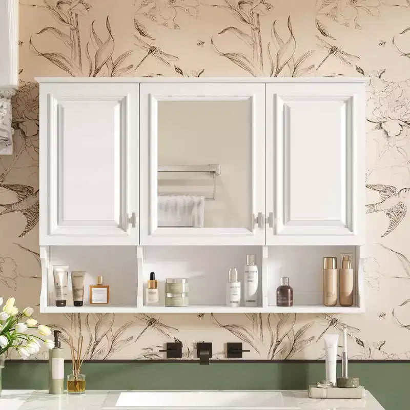 41 Inch Bathroom Wall Cabinet, Wall Mounted Medicine Cabinet with Mirror Doors & Adjustable Shelves, Floating Storage Cabinet for Bathroom