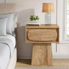 Nightstand with Drawer Storage, Mid Century Modern Bedside Table for Bedroom and Hallway, Natural Wood Grain Print, 21.6 Inch Small Dresser