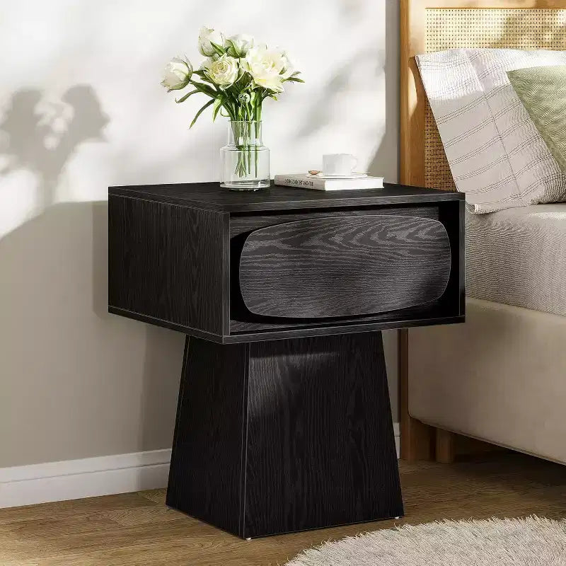 Nightstand with Drawer Storage, Mid Century Modern Bedside Table for Bedroom and Hallway, Natural Wood Grain Print, 21.6 Inch Small Dresser
