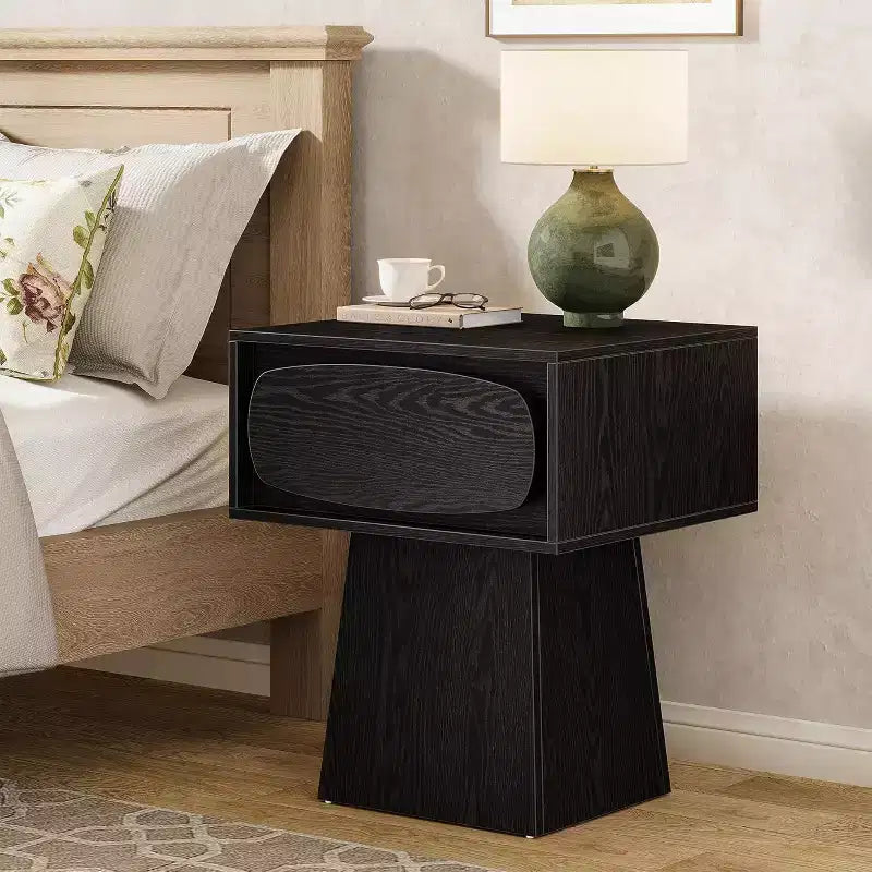 Nightstand with Drawer Storage, Mid Century Modern Bedside Table for Bedroom and Hallway, Natural Wood Grain Print, 21.6 Inch Small Dresser