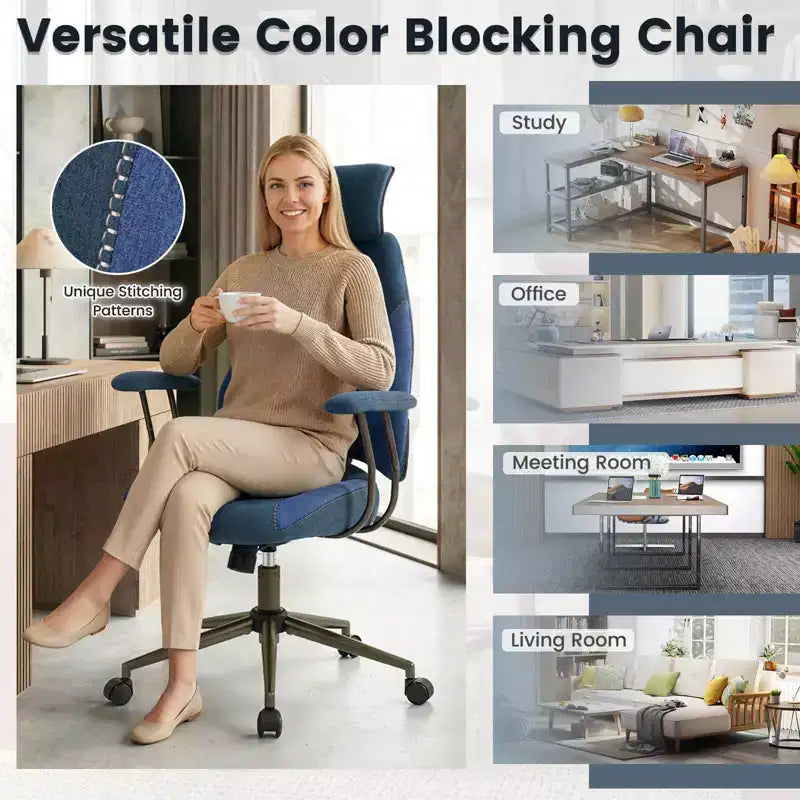 Ergonomic Office Chair with 2D Headrest, Rocking Backrest & Wheels, Gaming Chair Blue/Brown & Beige/Gray & Blue