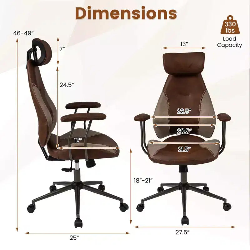 Ergonomic Office Chair with 2D Headrest, Rocking Backrest & Wheels, Gaming Chair Blue/Brown & Beige/Gray & Blue