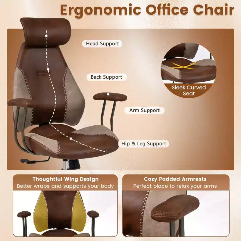 Ergonomic Office Chair with 2D Headrest, Rocking Backrest & Wheels, Gaming Chair Blue/Brown & Beige/Gray & Blue