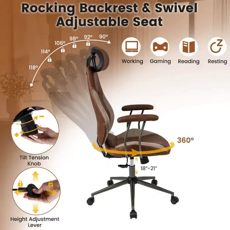 Ergonomic Office Chair with 2D Headrest, Rocking Backrest & Wheels, Gaming Chair Blue/Brown & Beige/Gray & Blue