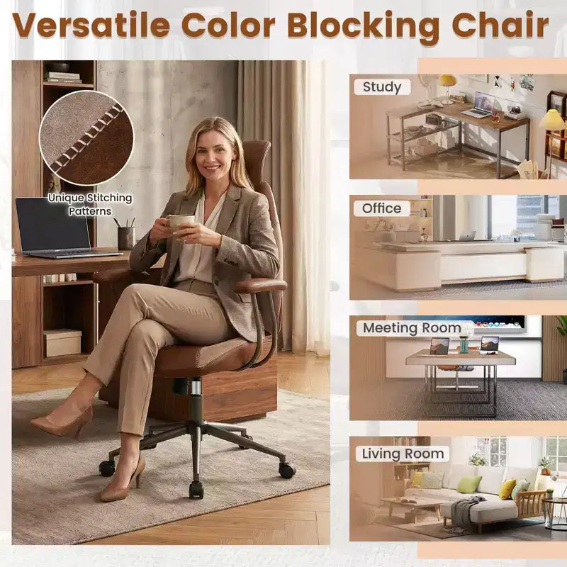 Ergonomic Office Chair with 2D Headrest, Rocking Backrest & Wheels, Gaming Chair Blue/Brown & Beige/Gray & Blue
