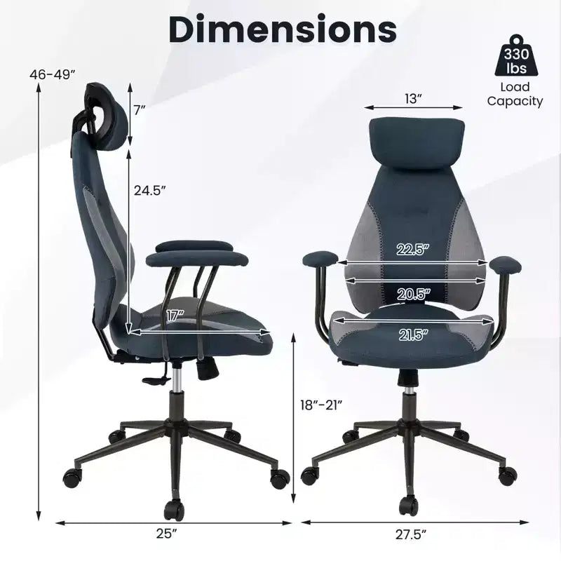 Ergonomic Office Chair with 2D Headrest, Rocking Backrest & Wheels, Gaming Chair Blue/Brown & Beige/Gray & Blue