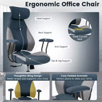 Ergonomic Office Chair with 2D Headrest, Rocking Backrest & Wheels, Gaming Chair Blue/Brown & Beige/Gray & Blue